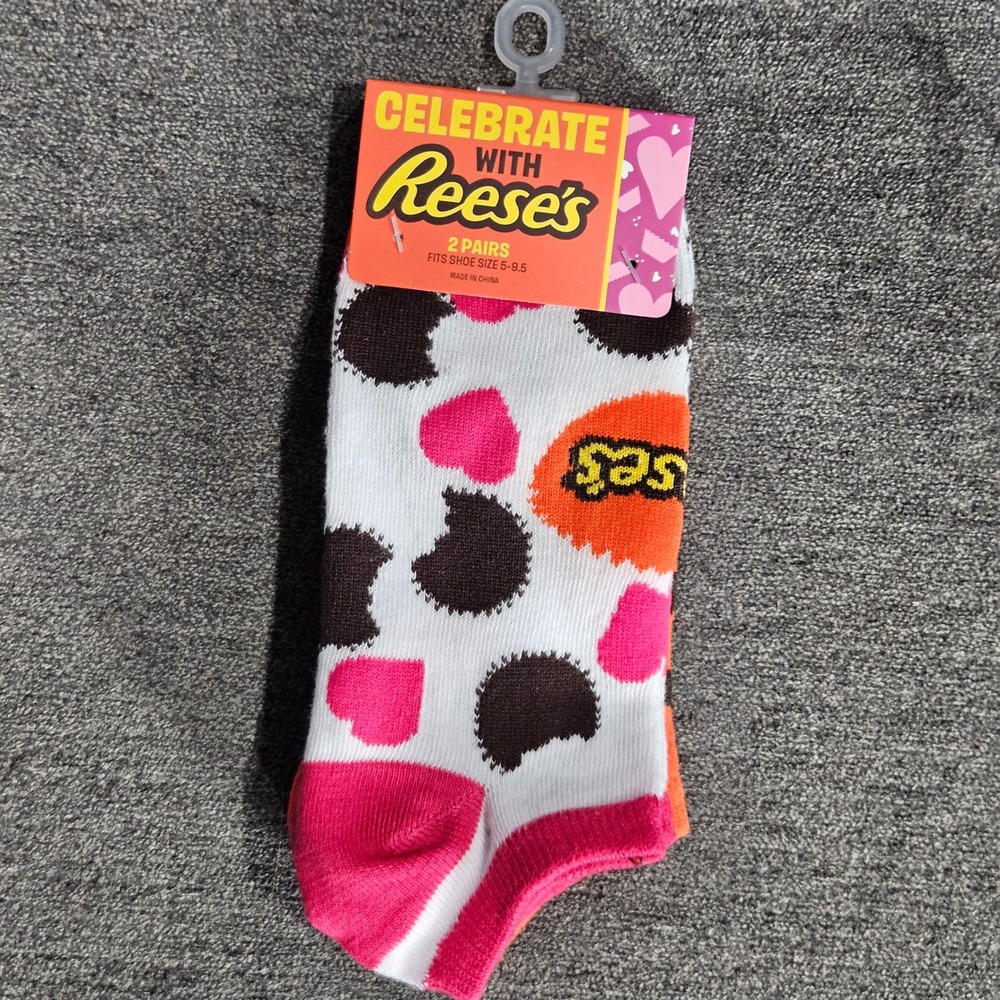 Reeses Womens 2 Pair Ankle Socks Hearts Candy Orange Pink White HSW600-MUL-9-11